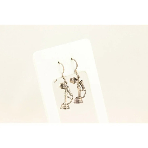 Vintage Phone Earrings Sterling Silver Dangle Drop Earrings - Picture 5 of 8
